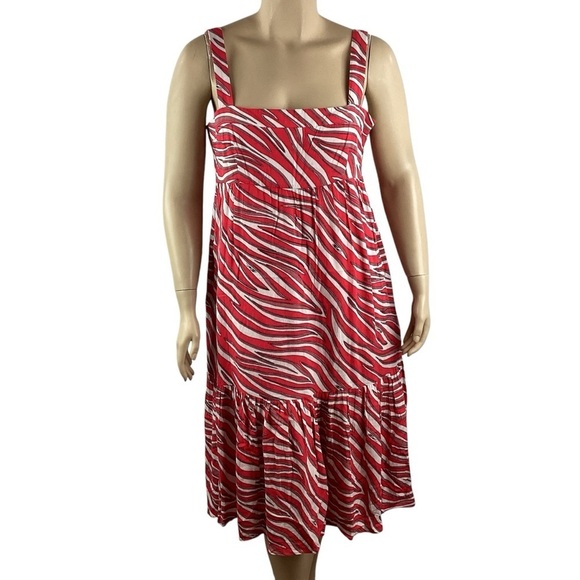 Michael Michael Kors Zebra Print Midi Dress Geranium Red Sleeveless XL - Picture 1 of 7